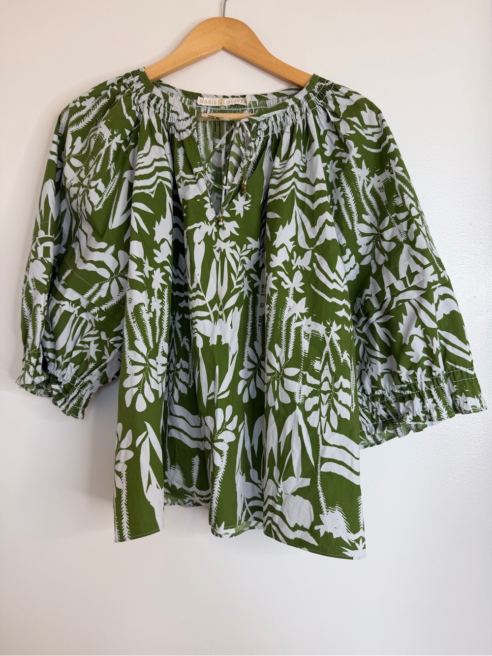 Marie Oliver Sz XL Lara Top Emerald Whisper Pleated Cotton Tropical Green
